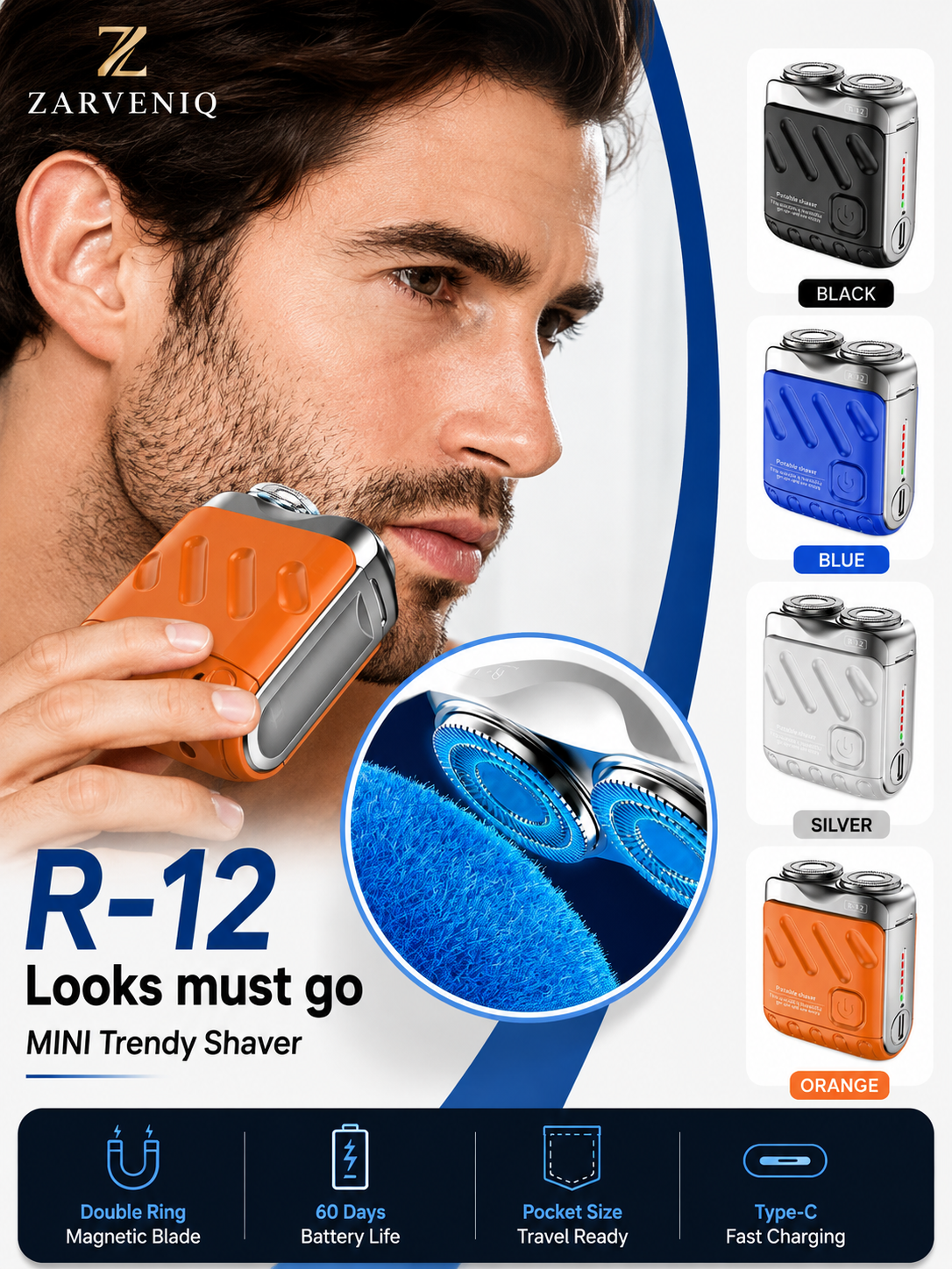 Portable Rotary Dual Ring Electric Shaver – Travel