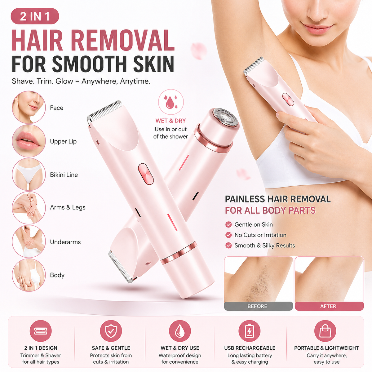 2 in 1 Women Body Shaver – Irritation-Free Shave