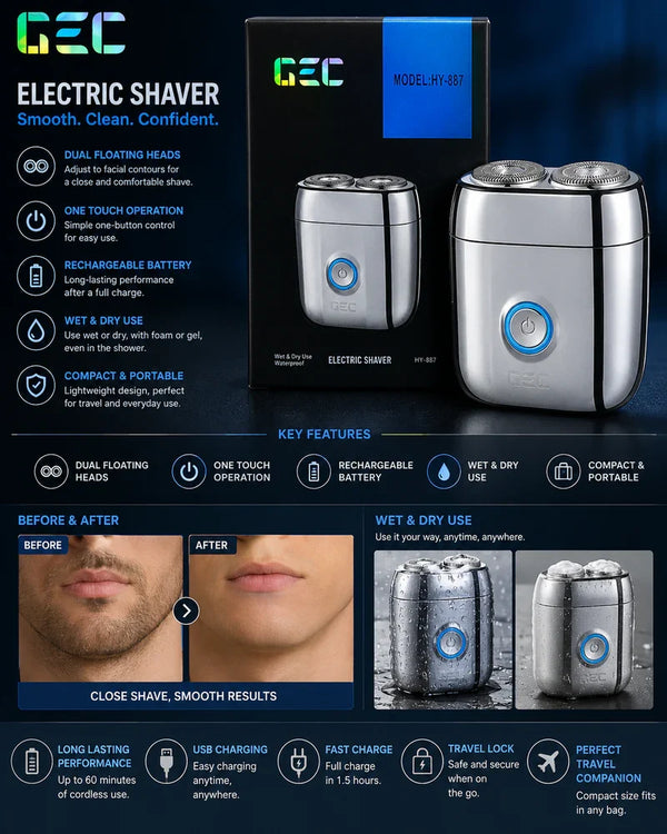 GEC HY-887 Mini Electric Shaver for Men – Travel Size